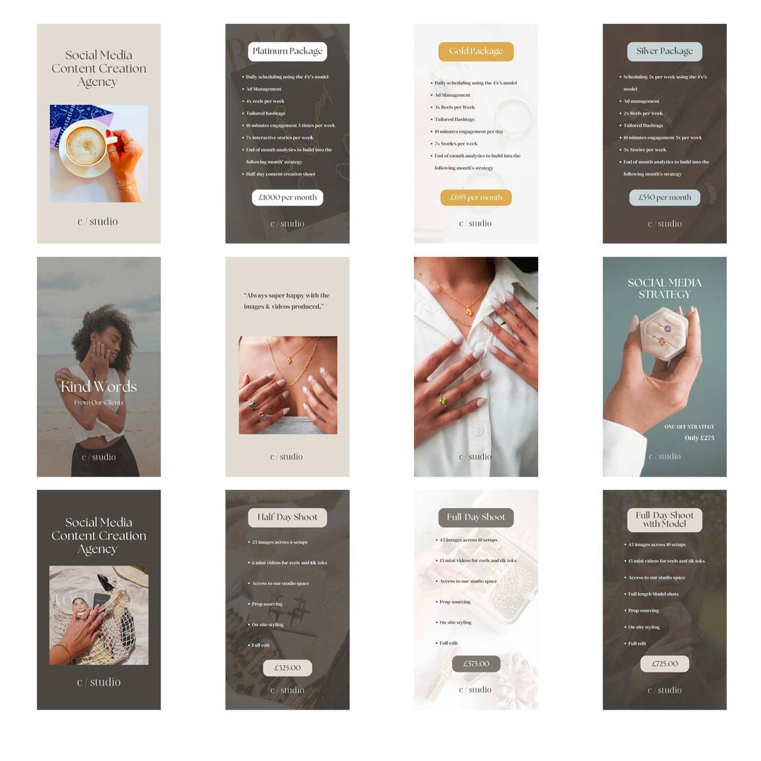 Social Media Content Designs used for Marketing Studio