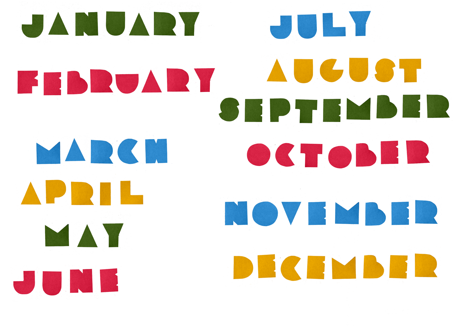 Typeface Text for Handmade Calendar
