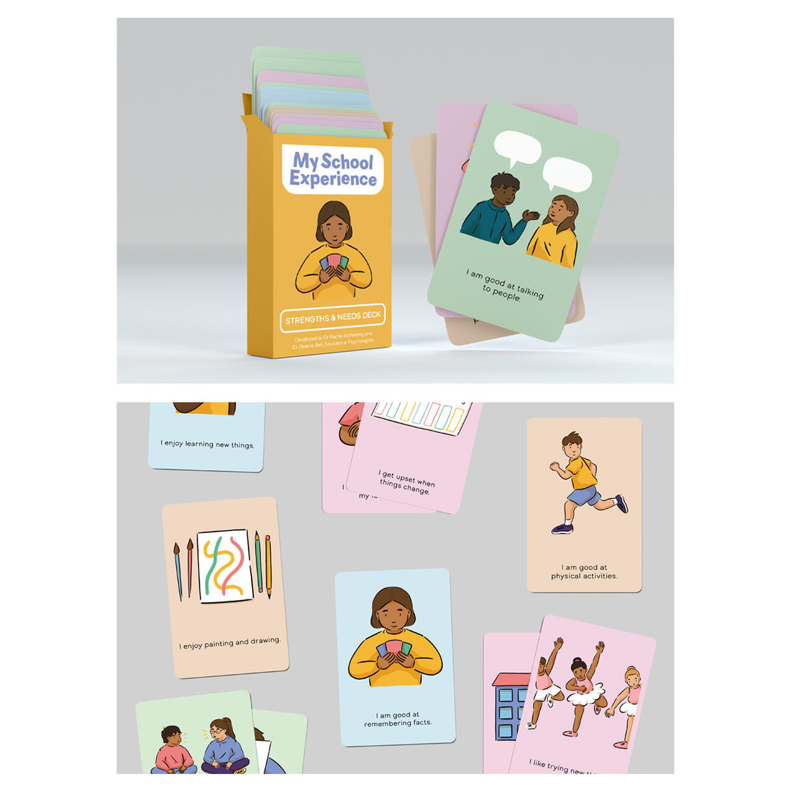 Cards from the 'My School Experience - Strengths & Needs Deck' - x64 Illustrated Picture Cards